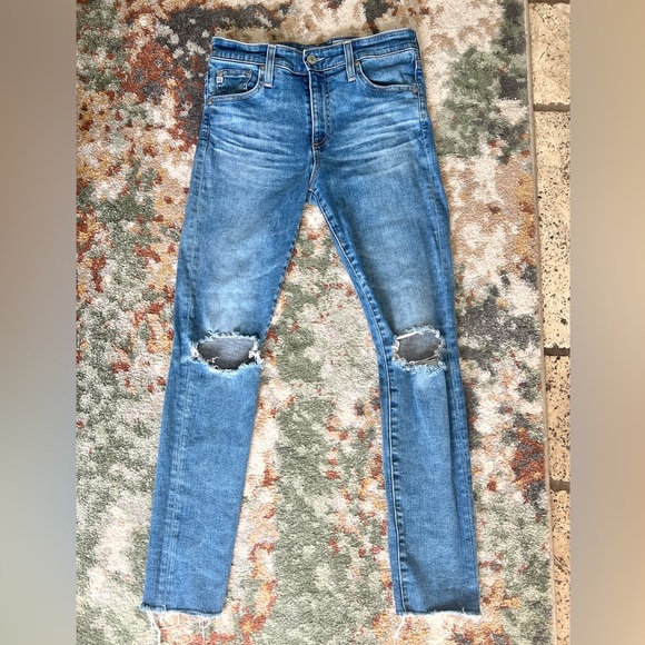 AG Adriano Goldschmied Jeans Womens 27 Farrah Skinny Ankle High Rise Ripped Blue - Picture 3 of 8